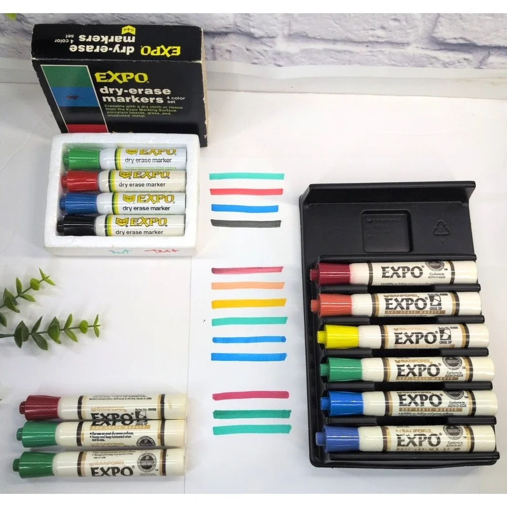 LOT 13!🚨Vintage Expo Dry Erase Markers Set USA Rainbow Colors Smells Like EXPO!